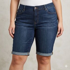 Lucky Brand Shorts Womens 20W Blue Denim Bermuda Cuffed Roll Hem Stretch Jean
